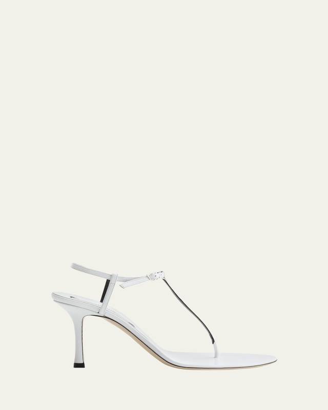 Mono Leather T-Strap Stiletto Sandals